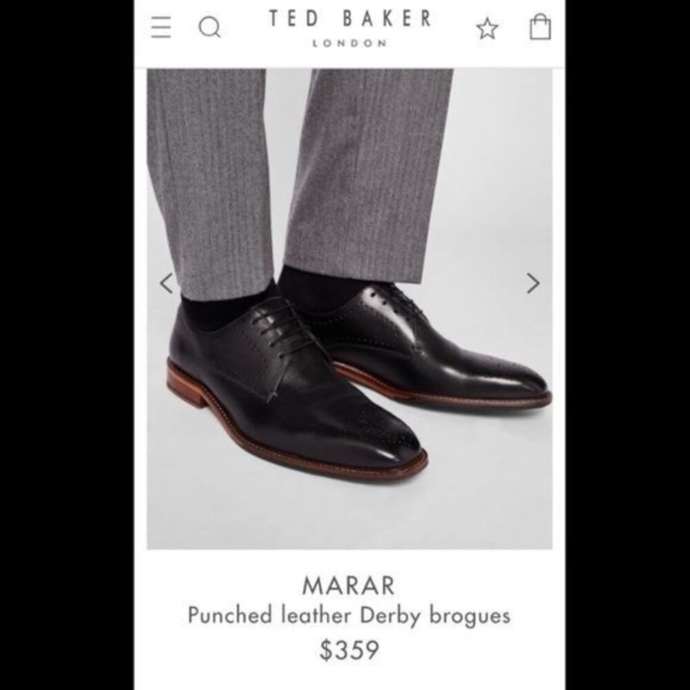 Ted Baker London Marar Black Punched Leather Derby Brogues Mens US 9 9-15693‎